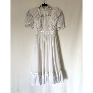 Vtg Gunne SaX Girls Dress 12Y 14Y White Lace Aline Midi Maxi High Neck Rare